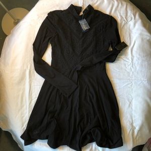 Black Lace Front Skater Dress